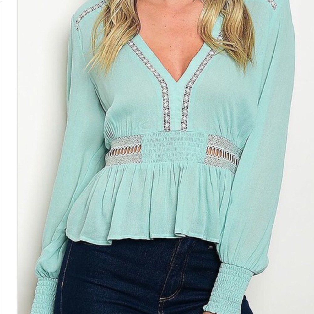 NEW Blue green peplum bohemian tailored blouse